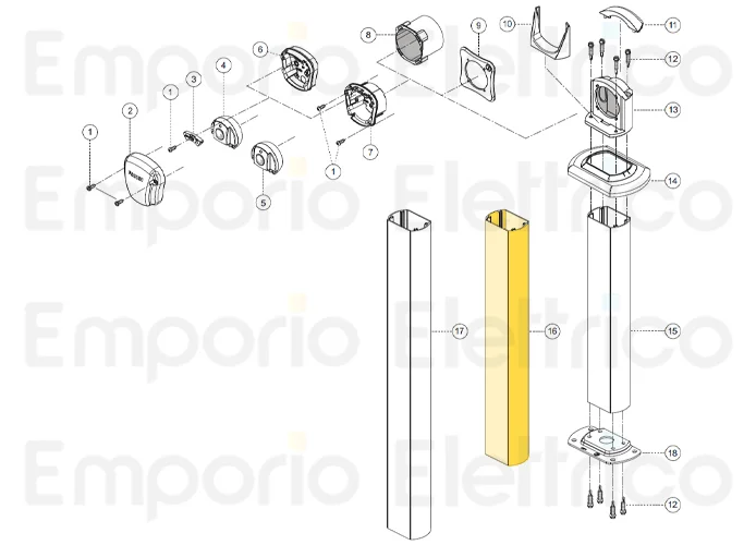 fadini ricambio colonnetta in alluminio estruso altezza 750 per fit 55 55016