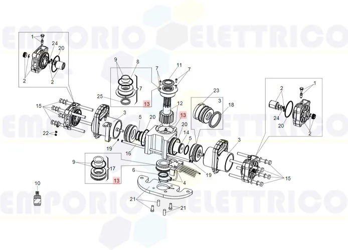 faac ricambio corpo centrale attuatore s800 m10 63003260