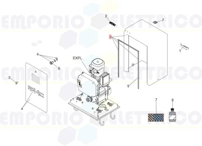 faac ricambio gruppo cofano e piastra base 884 63003376